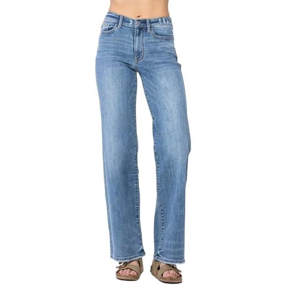 Judy Blue Denim - Judy Blue High Waist Wide Leg Jeans Distressed Vintage Wash size 18W